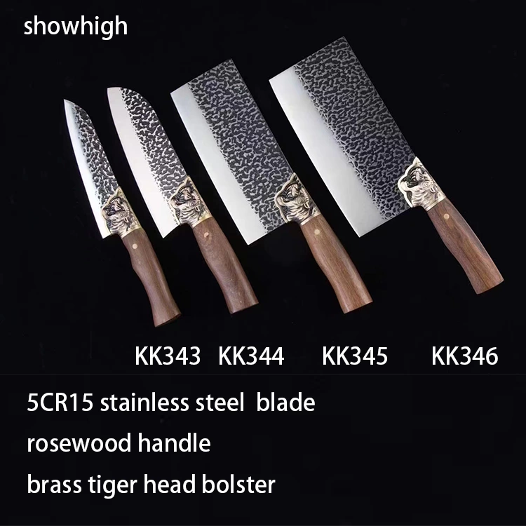 5cr15 stainless steel kitchen knife set  with brass tiger bolster KK343